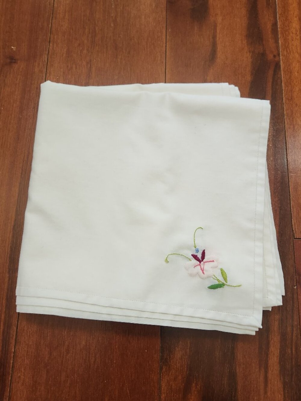 Vintage Pink Purple Flower Applique Embroidered Cloth Napkins